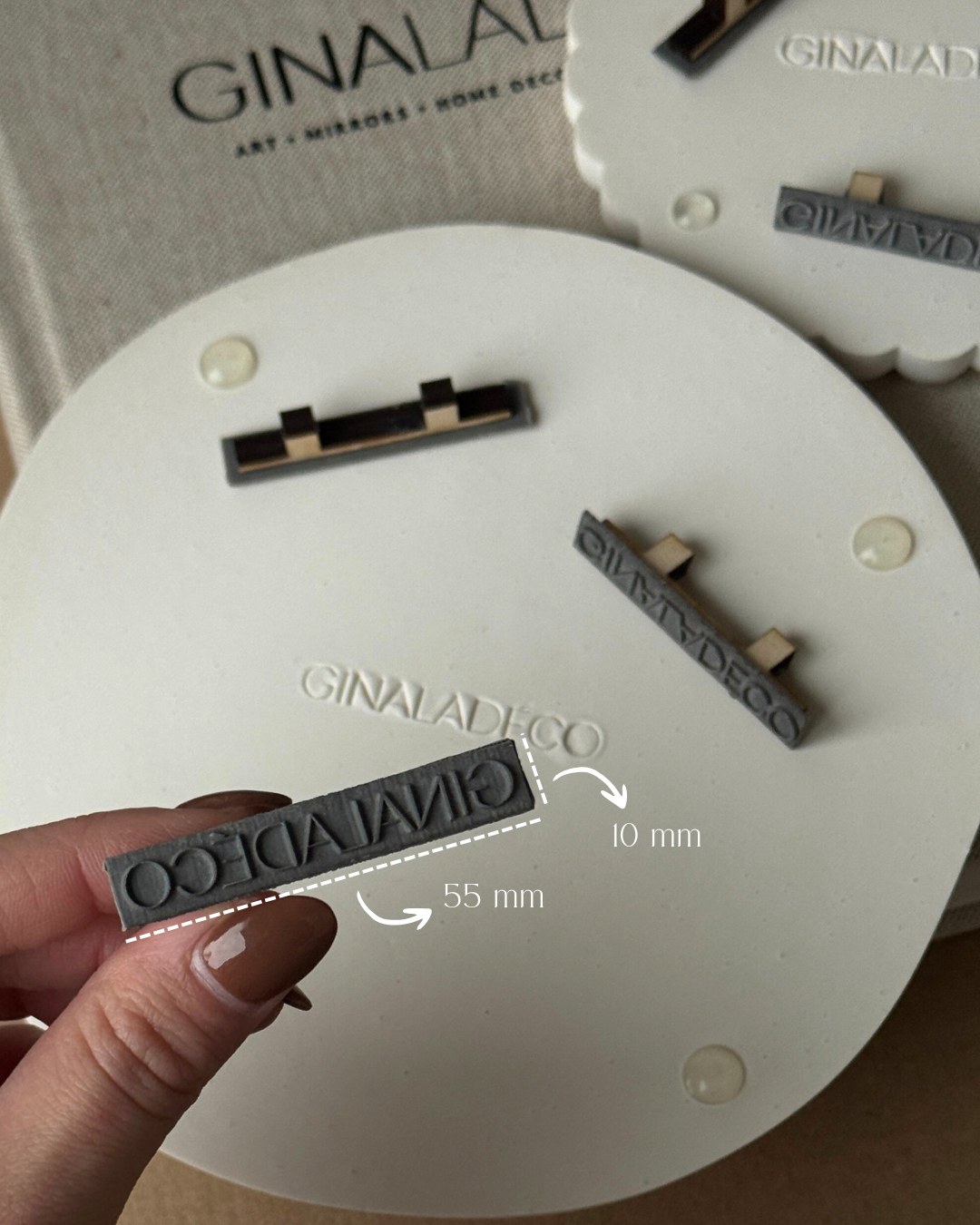 personalized jesmonite stamp, custom logo stamp, rubber stamp for resin, water-based resin branding tool, handmade stamp for A1 jesmonite, custom logo impression, branding tool for creatives, personalized resin accessory, logo stamp for makers, lightweight custom stamp, logo stamping tool, wood and rubber stamp, artisan branding stamp, ginaladeco