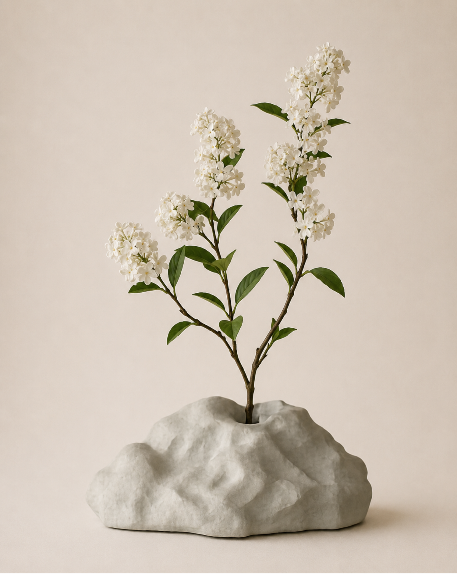 hand-poured micro concrete sculpture, modern minimalist art piece, unique concrete decor, sculptural home accent, almond beige stone-look finish, functional art object, vase for single branch or stem, contemporary decor for living room or office, eco-friendly sculptural piece, high-quality concrete art, handmade decor for modern homes, statement art piece, functional decorative sculpture, versatile decor for floral arrangements, premium home decor, bespoke design sculpture, handmade art for home styling, gi