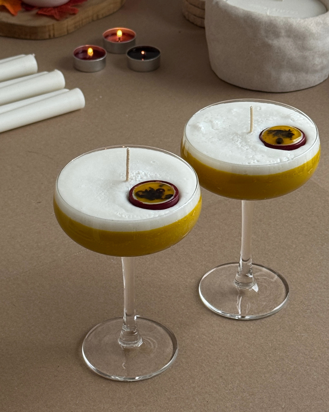 handmade scented candle, soy wax candle, passion martini candle, cardamom peach turmeric fragrance, almond cashmere labdanum scent, saffron musk leather notes, eco-friendly candle with cotton wick, luxury home decor candle, clean burn candle, unique gift candle, plastic-free packaging, sustainable candles, high-quality scented candles, gift-ready candle, cozy home decor, artisanal candles, long-lasting scented candles, premium soy candles, perfect for home fragrance, cocktail-inspired aroma, ginaladeco