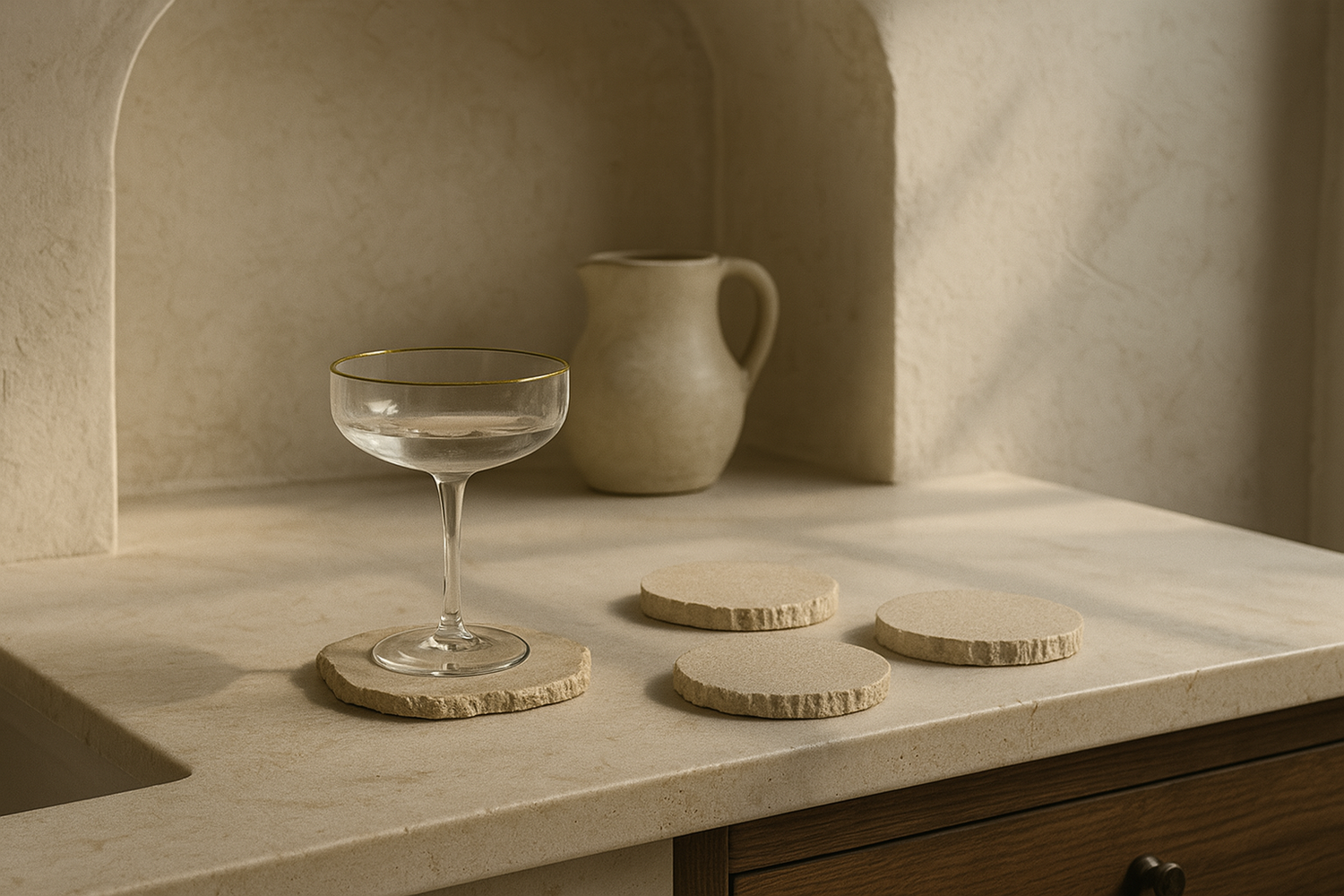 hand-poured micro concrete coasters, modern almond beige stone-look finish, minimalist drink coasters, functional and stylish drink accessories, high-quality concrete home decor, eco-friendly coaster set, contemporary table decor, unique coasters for home, sustainable coasters for drinks, premium concrete drinkware, handmade coasters for dining or living room, versatile coaster set for glass, mug, or cup, perfect gift for home decor lovers, elegant and durable home accessories, ginaladeco