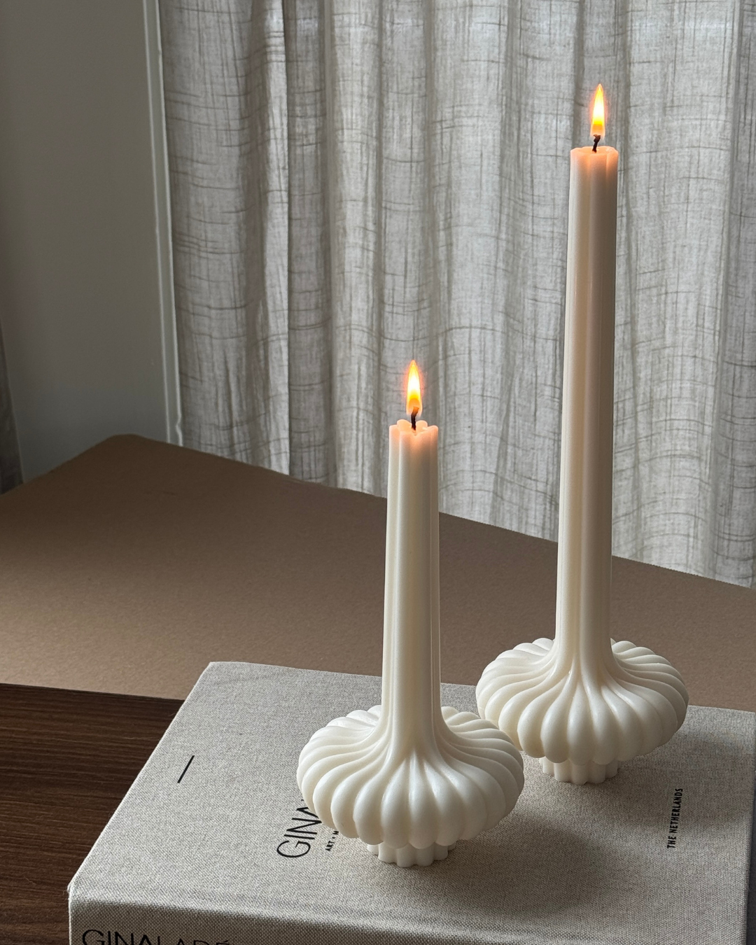 Orchard pillar candle, decorative sculptural candle, elegant soy wax candle, handmade home decor, minimalist tall candle, textured pillar design, neutral interior candle, unscented soy candle, home accent candle, artful wax piece, statement candle, gift for decor lovers, hand-poured wax, cotton wick candle, clean design, ginaladeco