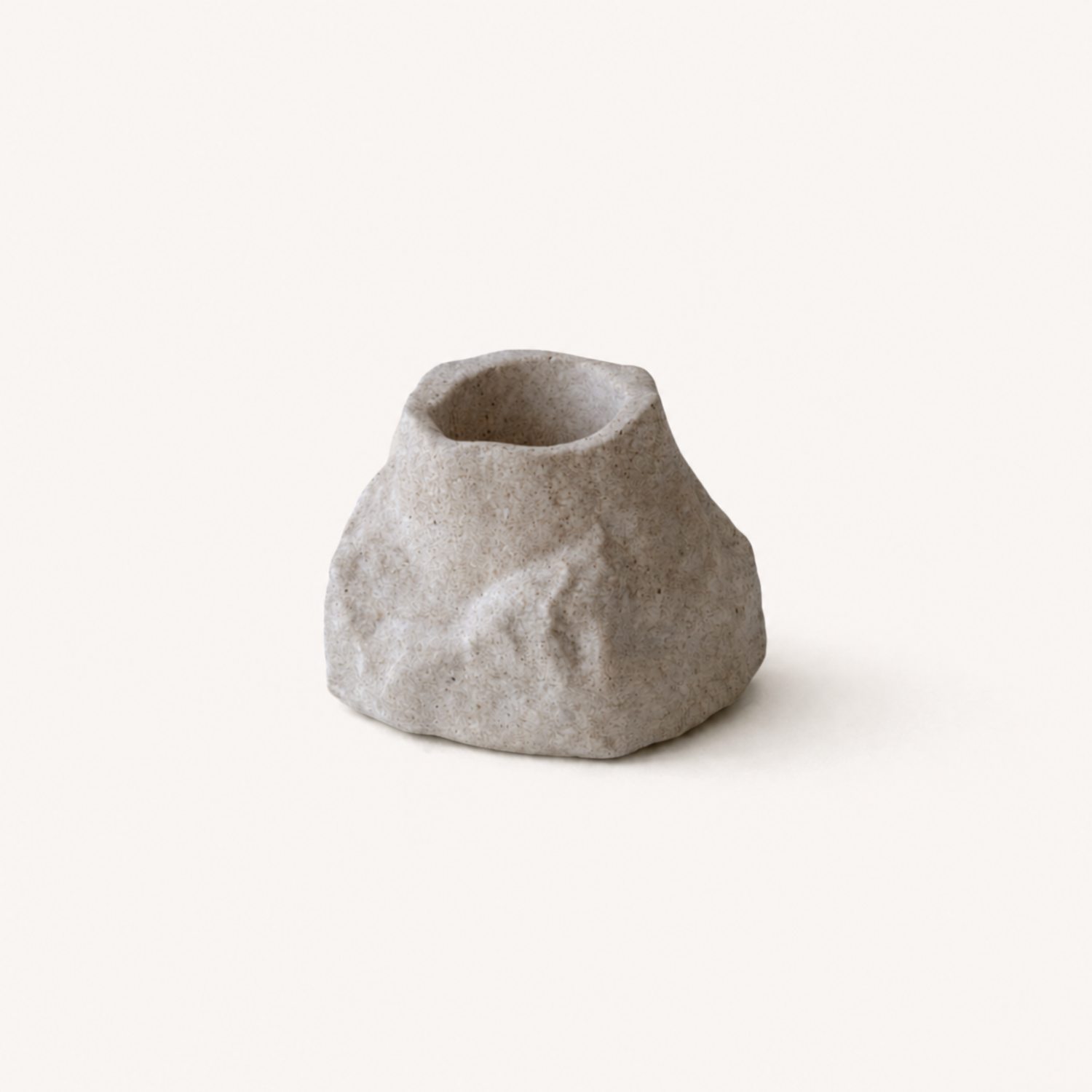 hand-poured micro concrete pen holder, almond beige stone-look finish, modern and minimalist desk organizer, stylish office decor, functional pen holder for home office, unique desk accessory, eco-friendly concrete desk storage, high-quality office supplies, contemporary home decor, versatile storage solution for pens, pencils, and office tools, sculptural office decor, perfect for desk or workspace, gift-ready pen holder, sustainable home office piece, elegant and practical desk organization, ginaladeco